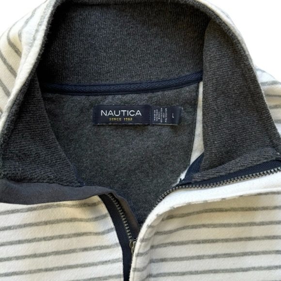 Nautica Men's Quarter Zip Sweater White‎ Gray Striped Size Large - Picture 3 of 9